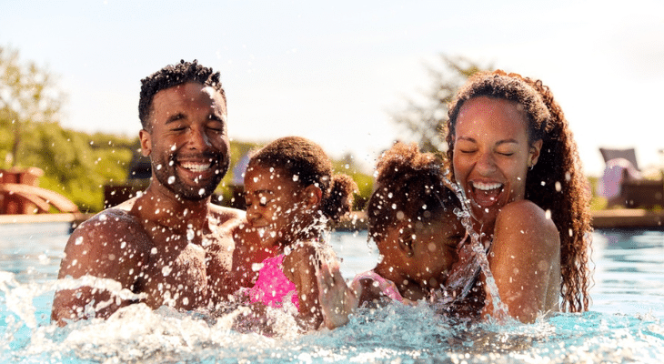 Family enjoys day at the pool.